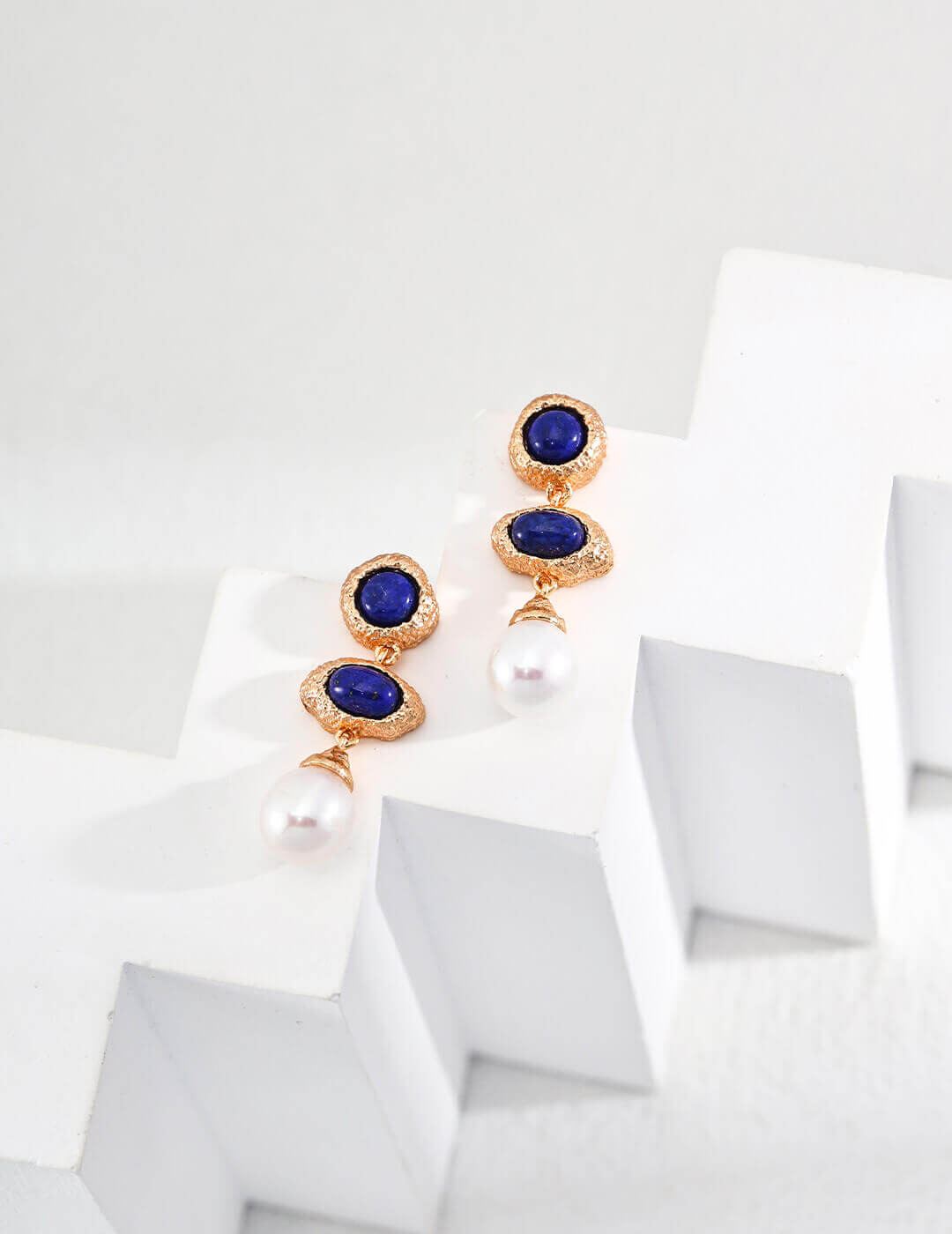 Natural pearl and lapis lazuli drop earrings in S925 sterling silver, creating perfect balance of earthy charm and sophisticated beauty.