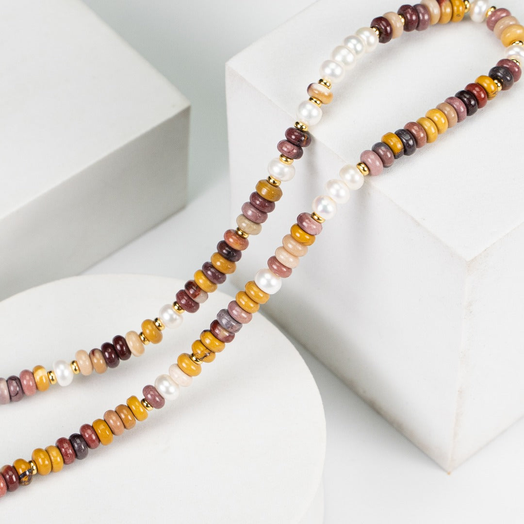Natural Egg Opal and Pearl Beaded Necklace