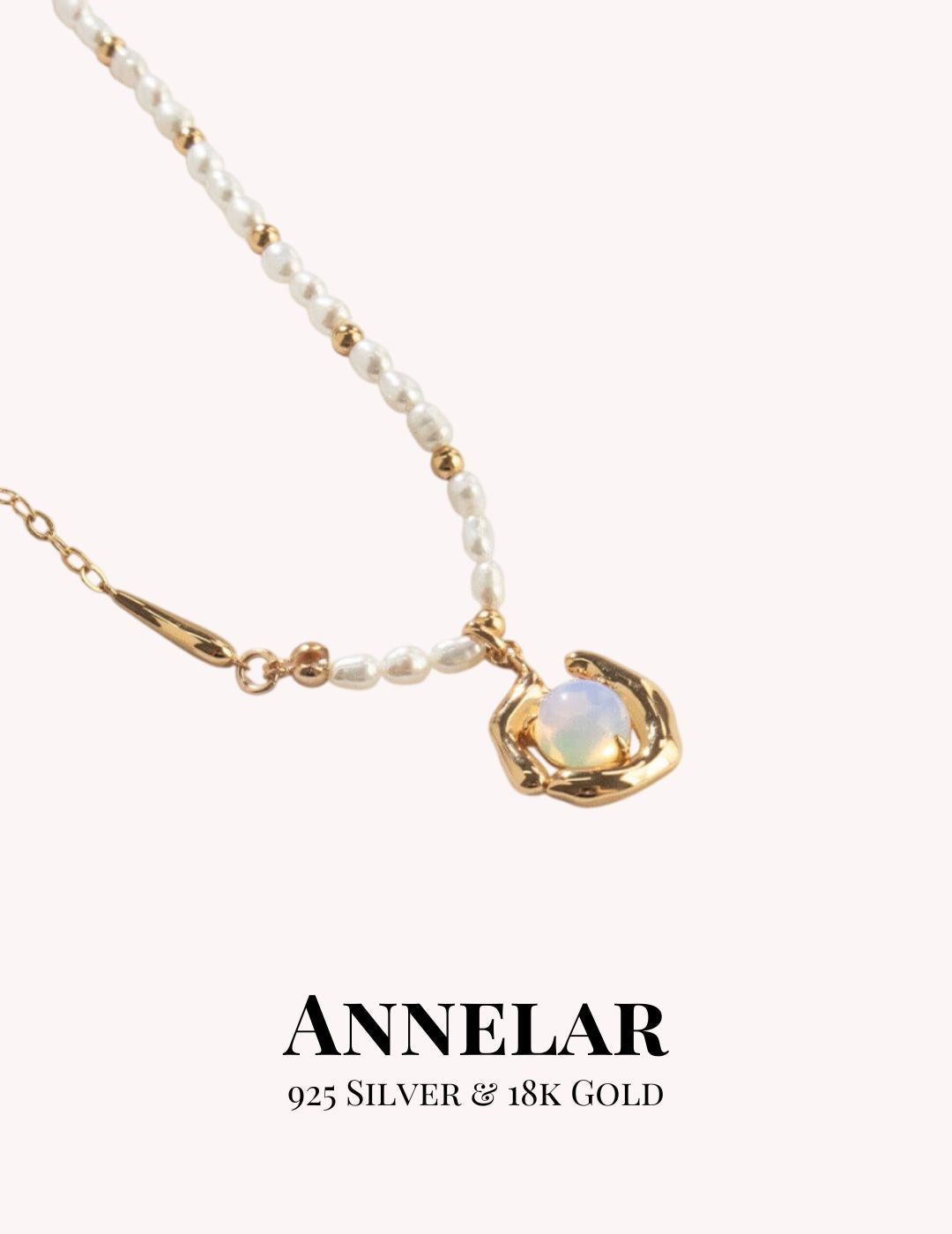 Collar de plata de ley 925 con perlas naturales y ópalo