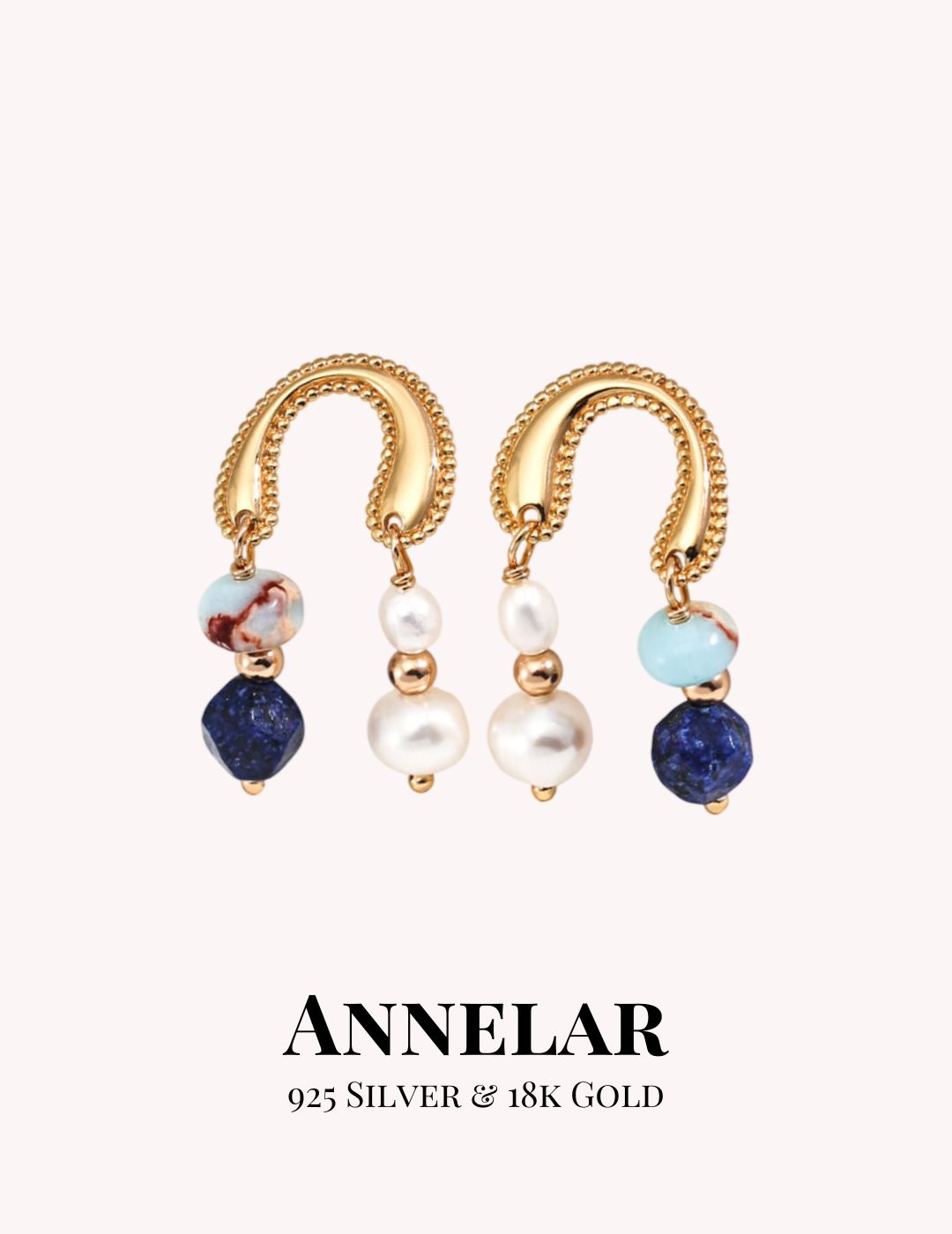 Boucles d'oreilles en perles naturelles, pierres de Shoushan et lapis-lazuli