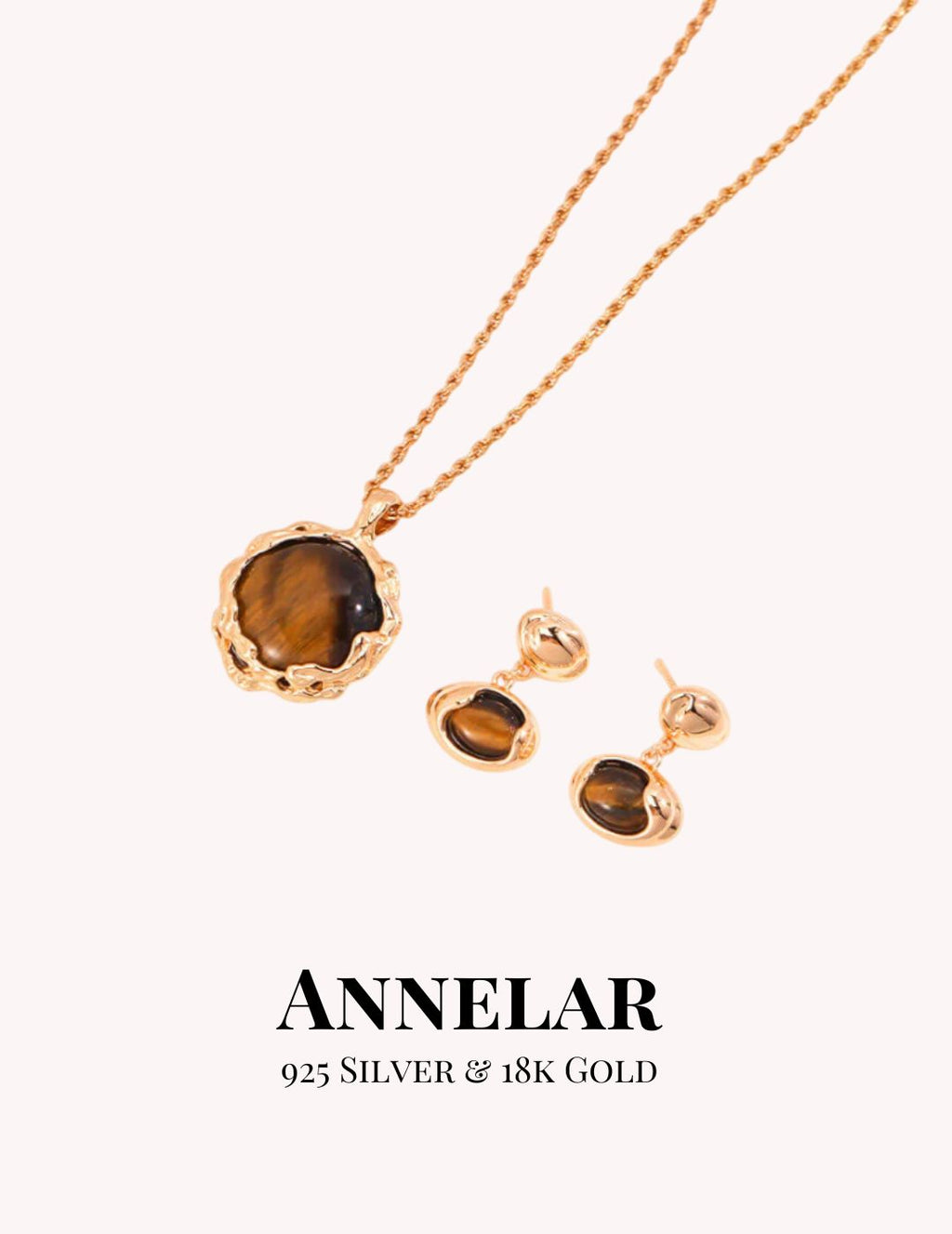 Vintage Natural Tiger Eye Set (Necklace & Earrings)