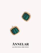 Ensemble en argent S925 avec zircon et malachite (collier + boucles d'oreilles)