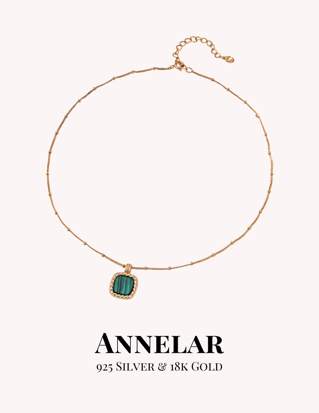 Ensemble en argent S925 avec zircon et malachite (collier + boucles d'oreilles)