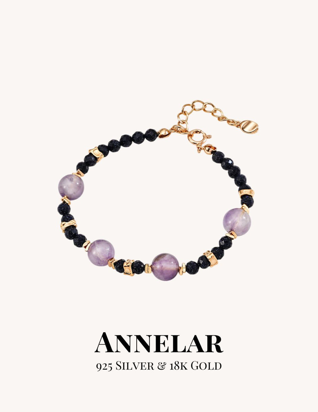 Pulsera de cuentas de amatista y piedra dorada de lavanda natural