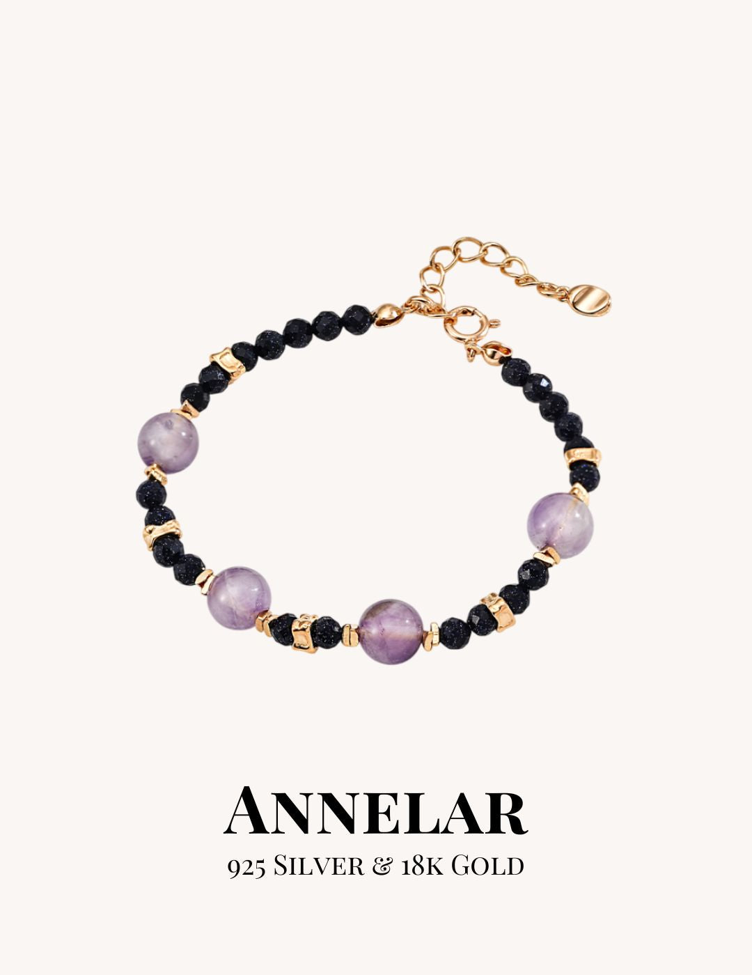 Lavender Natural Amethyst & Goldstone Bead Bracelet