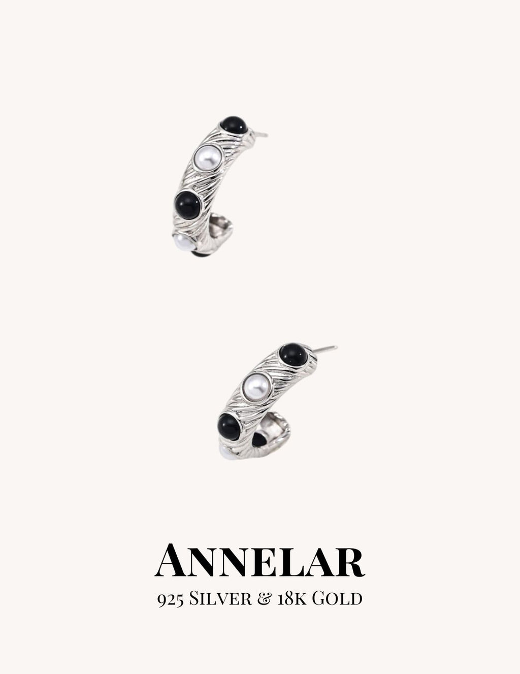 Boucles d'oreilles puces vintage en perles naturelles et onyx noir, argent sterling S925