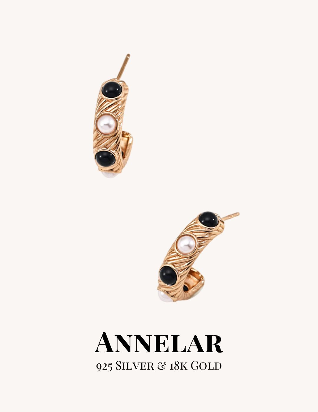 Boucles d'oreilles puces vintage en perles naturelles et onyx noir, argent sterling S925