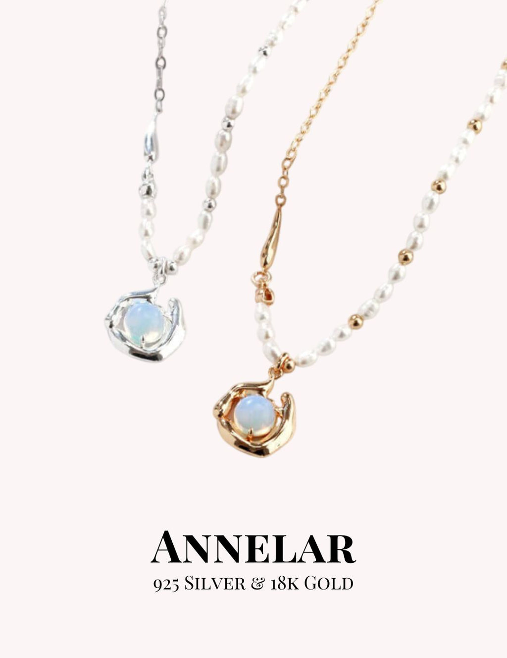 Collar de plata de ley 925 con perlas naturales y ópalo