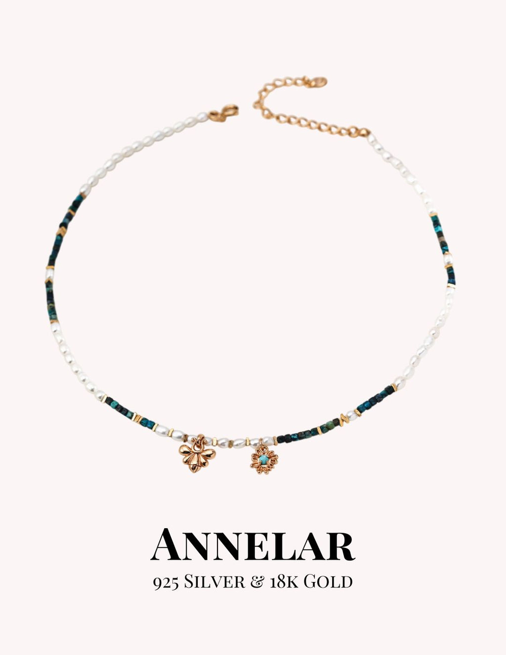 Collar de turquesa, malaquita y perla natural