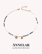 Collar de turquesa, malaquita y perla natural