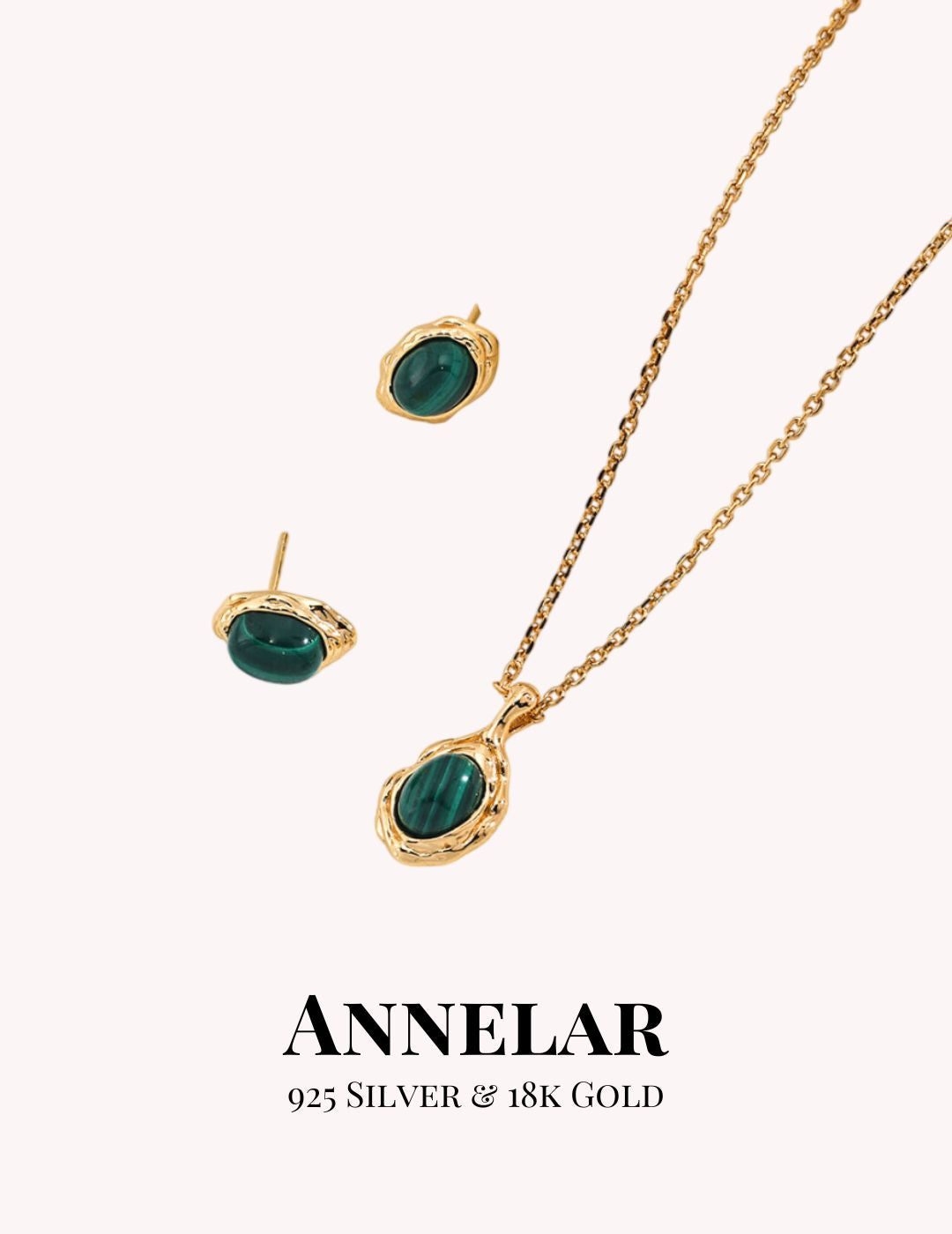 Natural Malachite Jewelry Set (Necklace + Earrings)