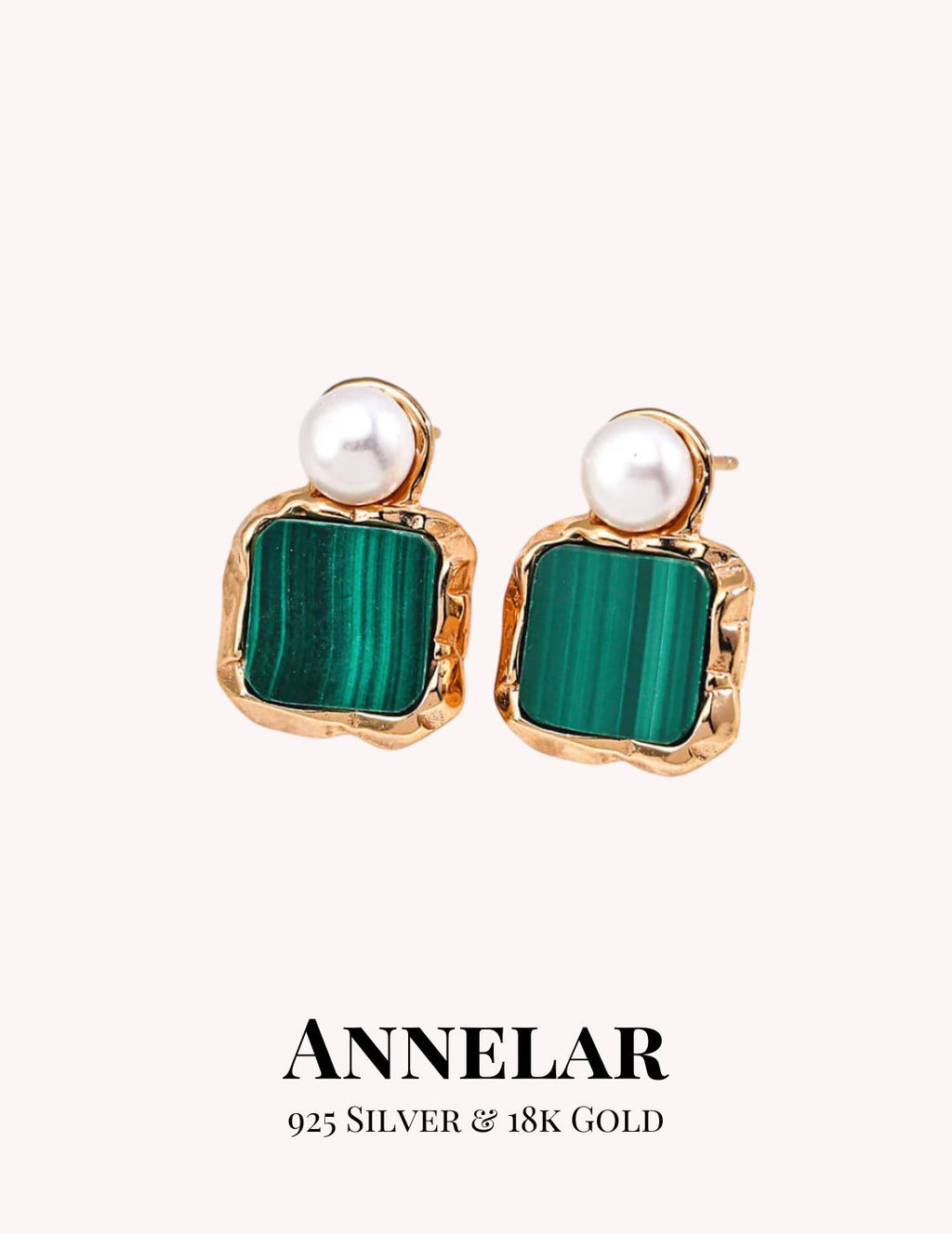 Pendientes colgantes de plata S925 con perla natural y malaquita