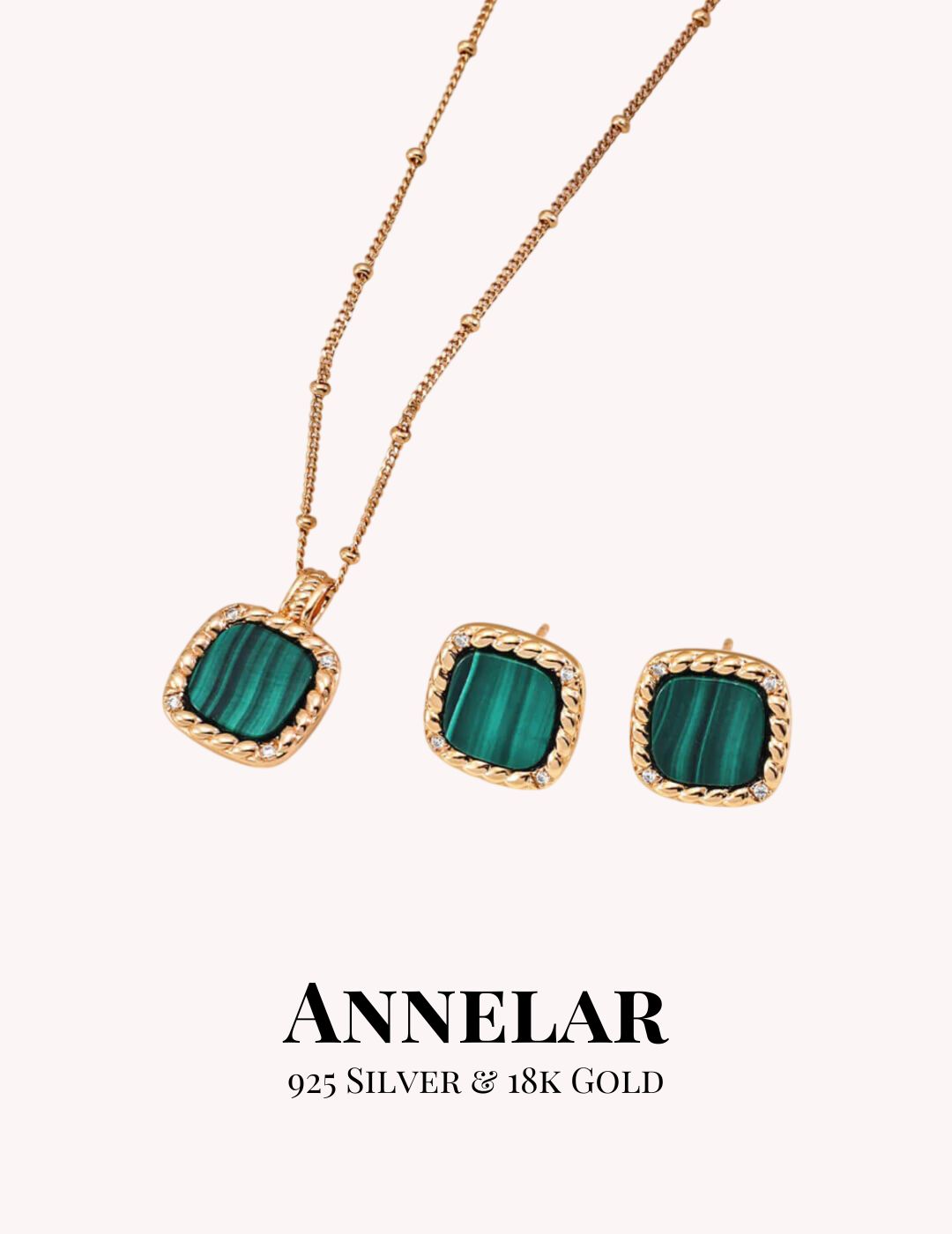 Zircon & Malachite Set (Necklace + Earrings)
