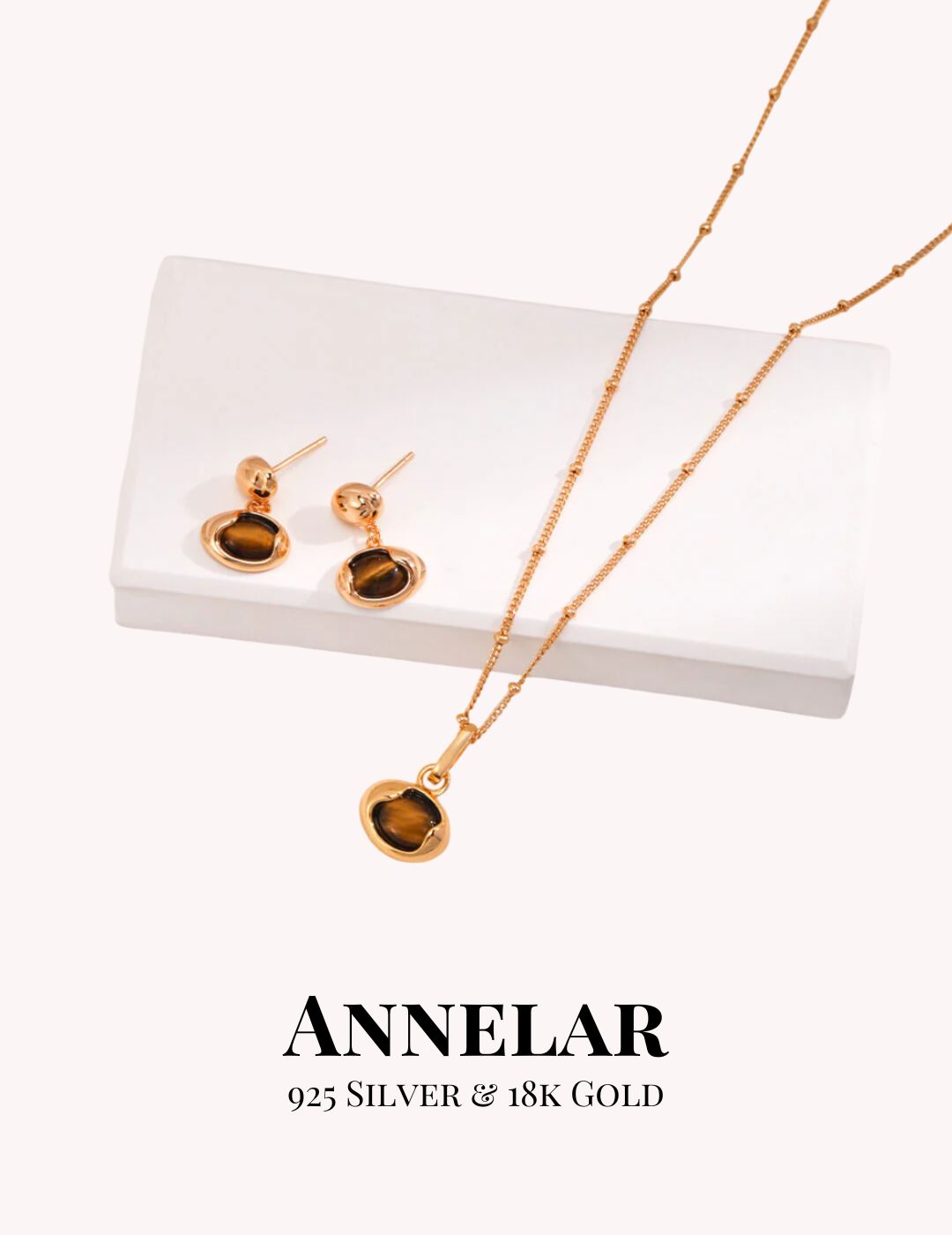 Vintage Natural Tiger Eye Set (Necklace & Earrings)