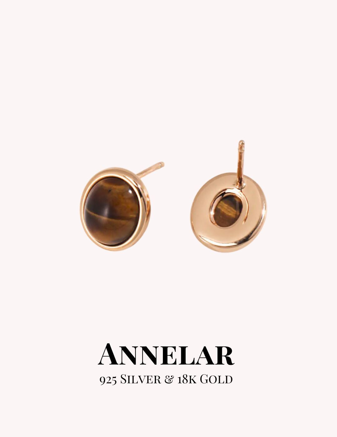 Boucles d'oreilles puces en argent S925 avec œil de tigre et agate