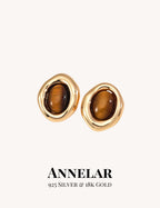 Boucles d'oreilles puces en œil de tigre naturel et argent S925