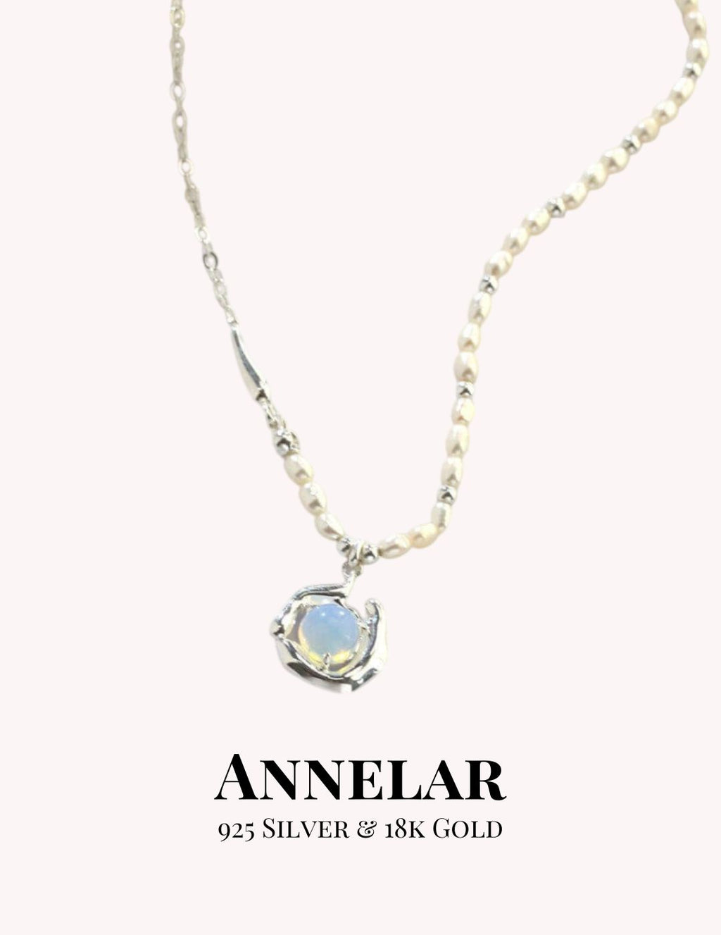 Collar de plata de ley 925 con perlas naturales y ópalo