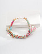 Close-up detail of the adjustable sliding knot on the bracelet.
