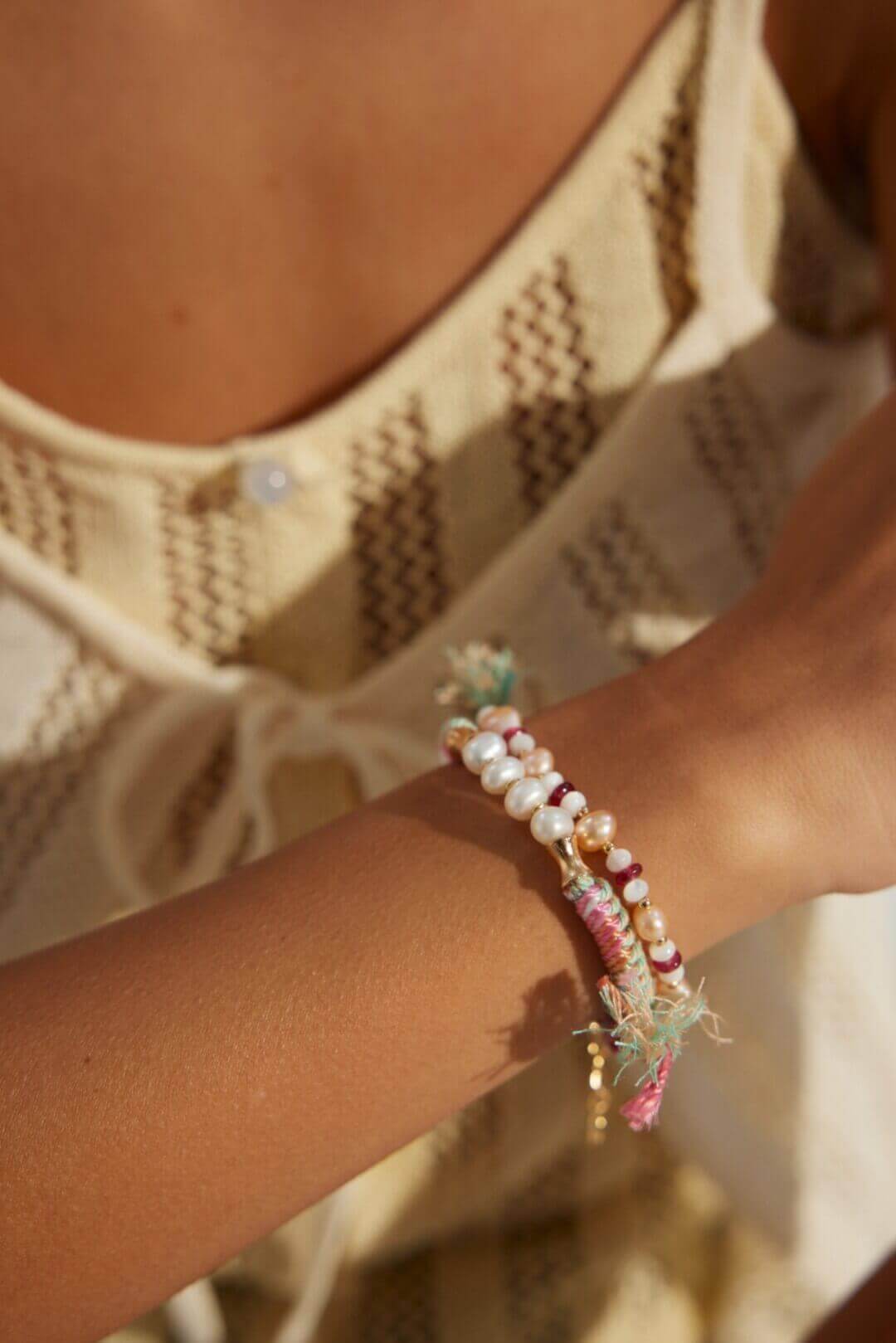 The bracelet being worn, showing how it fits comfortably on the wrist.