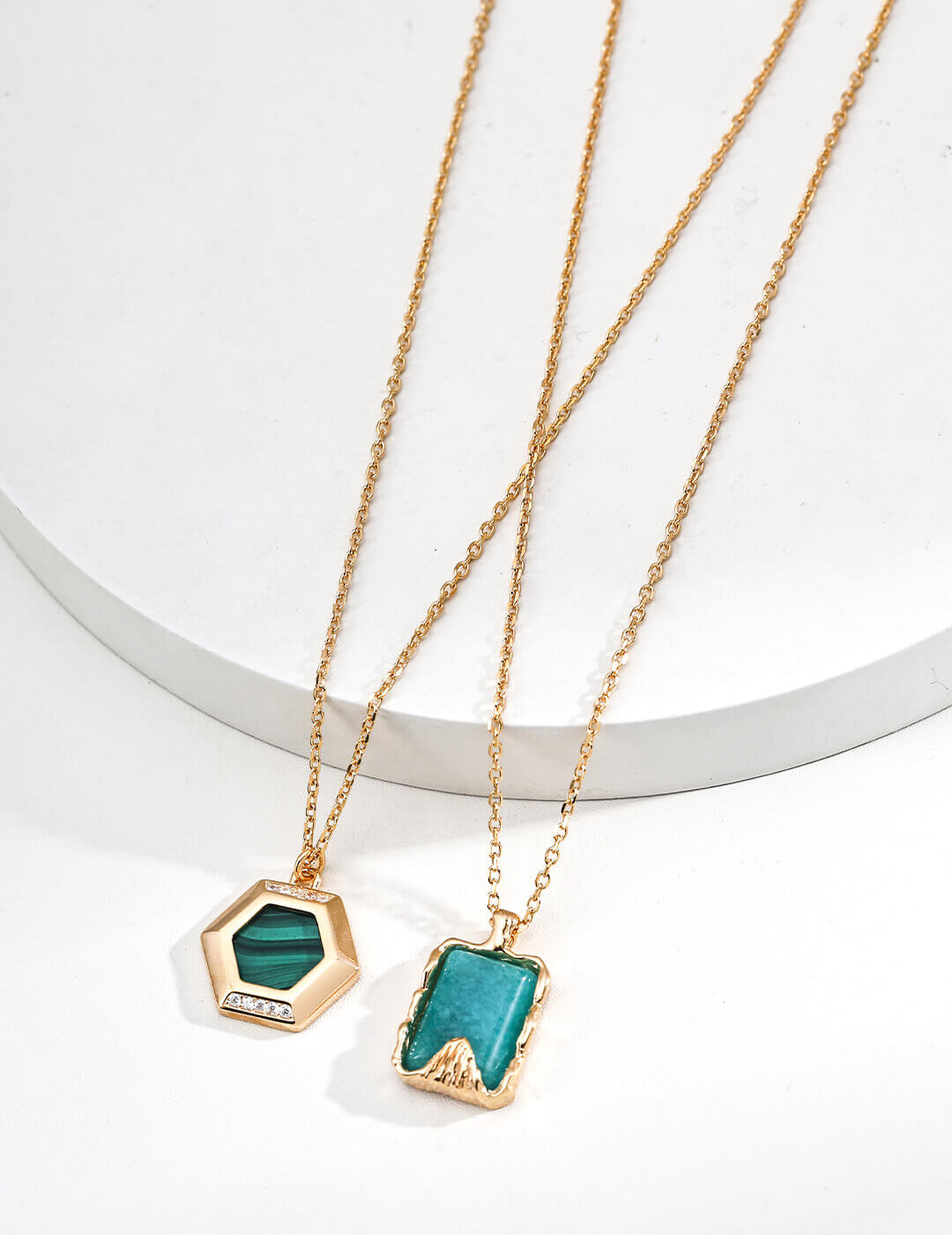 Amazonite pendant necklace with vintage gold plating and chain