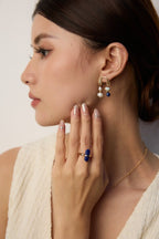 Lapis Lazuli and Shoushan Stone earrings paired with bohemian fashion, perfect for those who appreciate unique style.