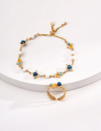 Vintage Natural Pearl, Turquoise & Chalcedony S925 Silver Bracelet