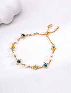 Vintage Natural Pearl, Turquoise & Chalcedony S925 Silver Bracelet