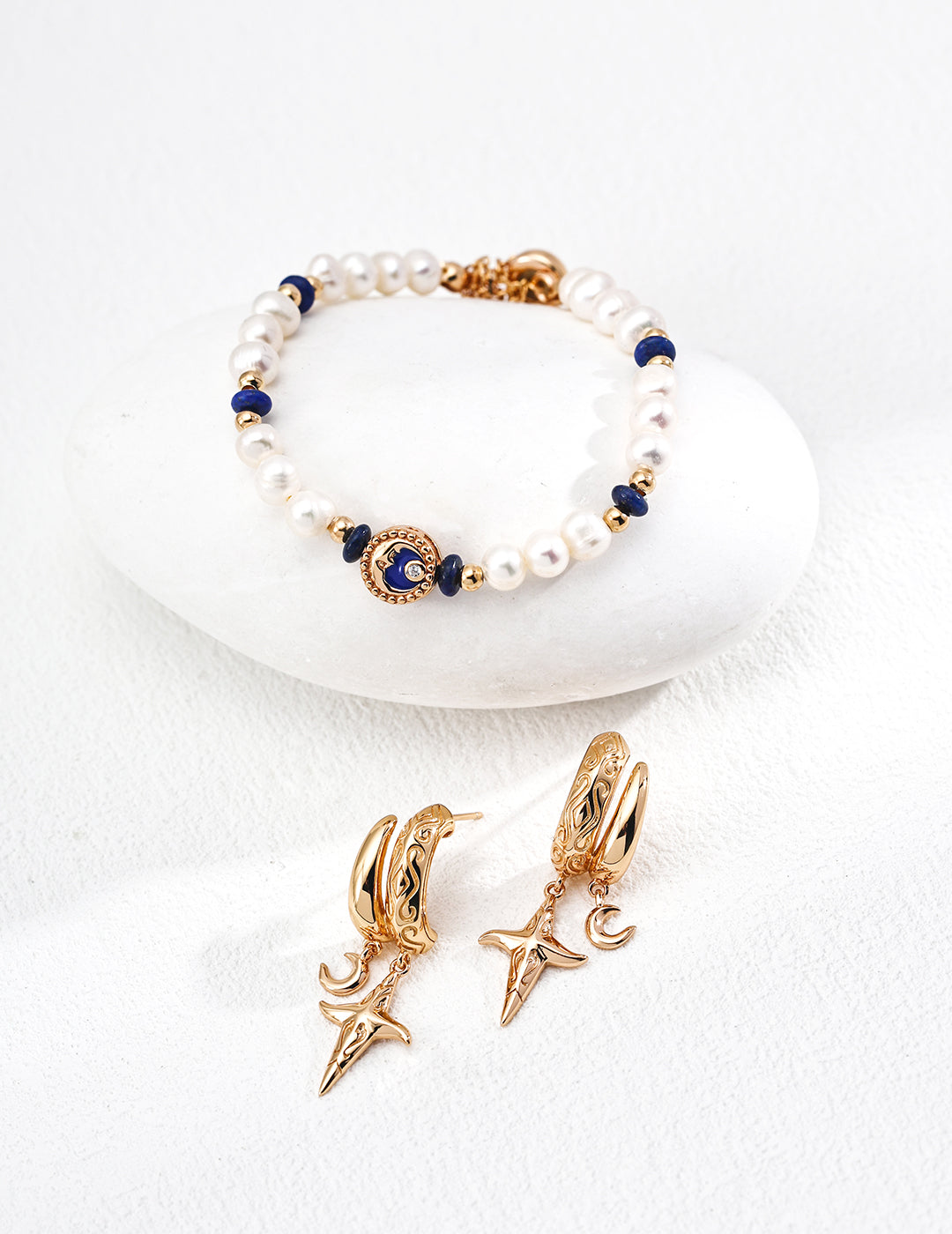 Vintage Natural Pearl Lapis Lazuli S925 Silver Bracelet