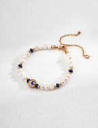Vintage Natural Pearl Lapis Lazuli S925 Silver Bracelet