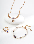 Vintage Natural Pearl Lapis Lazuli S925 Silver Bracelet
