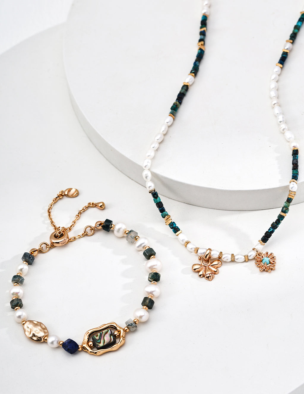 Natural Pearl Malachite Turquoise Necklace