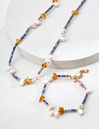 Natural Pearl & Blue Spot Jasper Beeswax 925 Silver Set