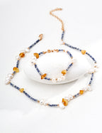 Natural Pearl & Blue Spot Jasper Beeswax 925 Silver Set