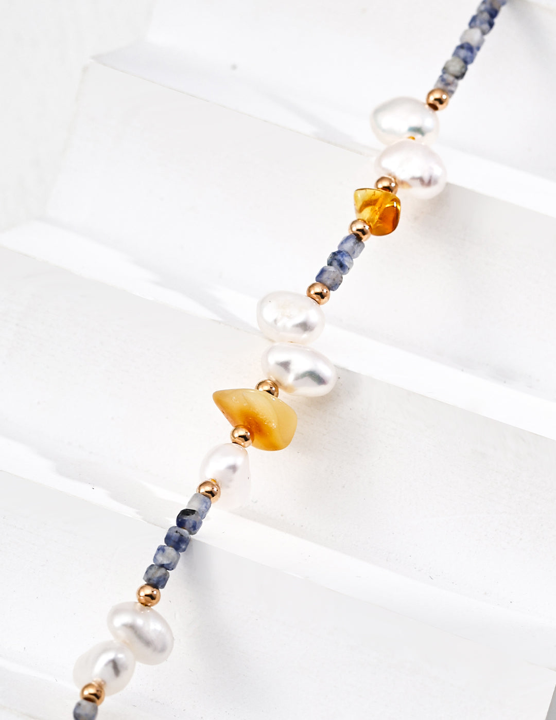 Natural Pearl & Blue Spot Jasper Beeswax 925 Silver Set