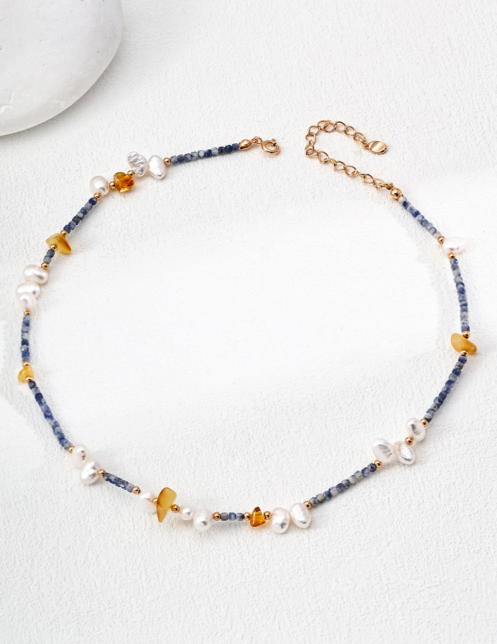 Natural Pearl & Blue Spot Jasper Beeswax 925 Silver Set