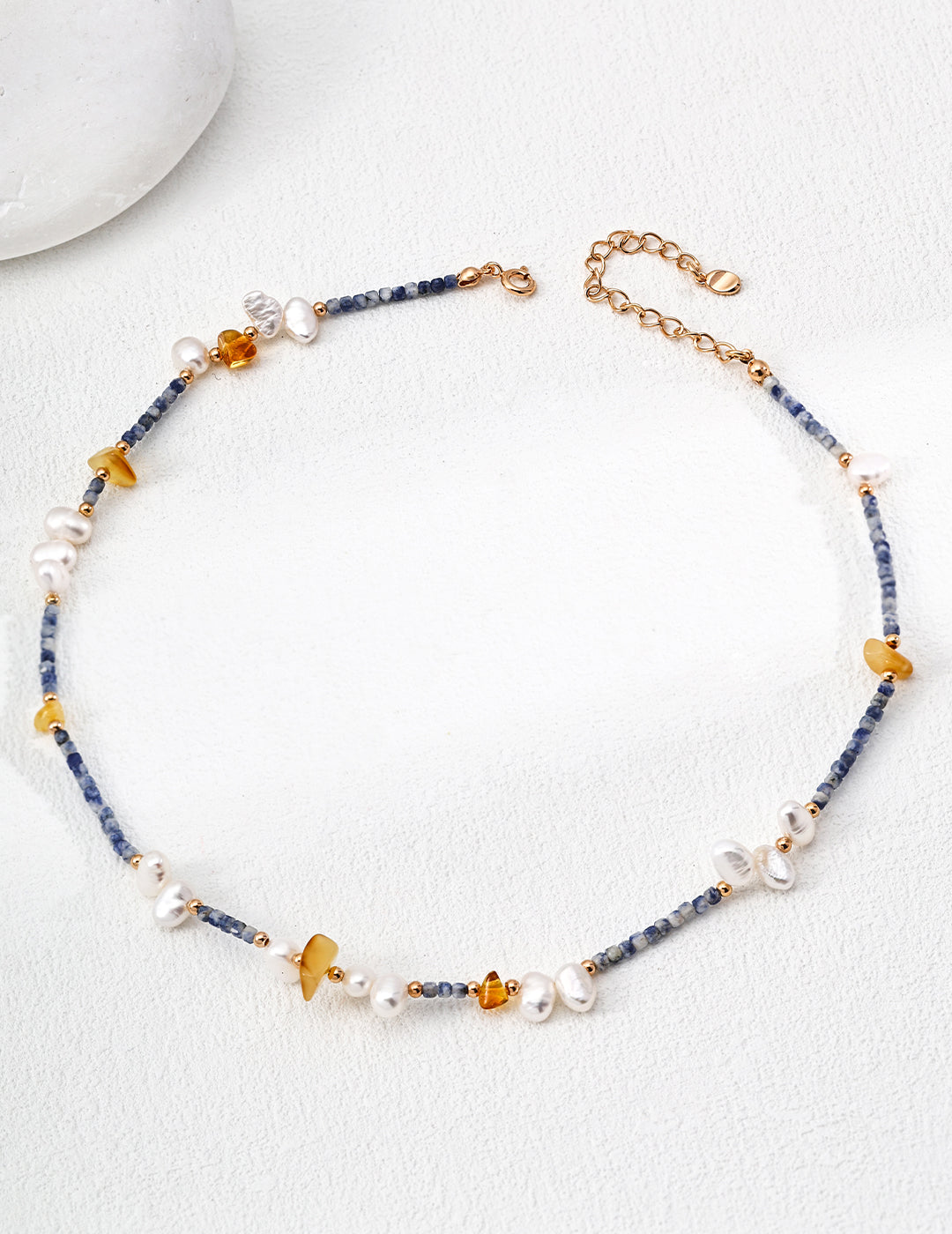 Natural Pearl & Blue Spot Jasper Beeswax 925 Silver Set