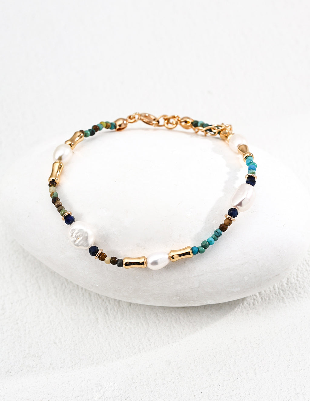 Natural Pearl, Lapis Lazuli & Turquoise Necklace & Bracelet