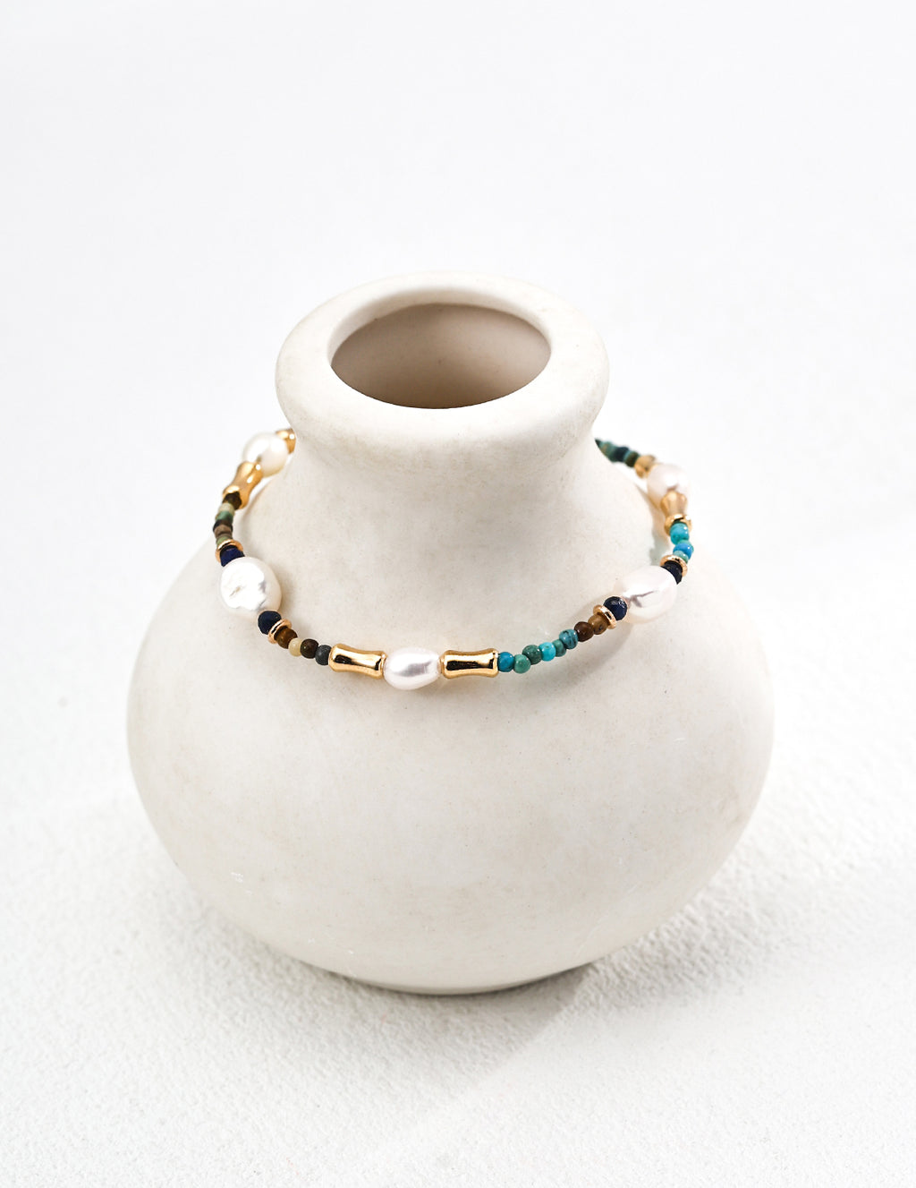 Natural Pearl, Lapis Lazuli & Turquoise Necklace & Bracelet