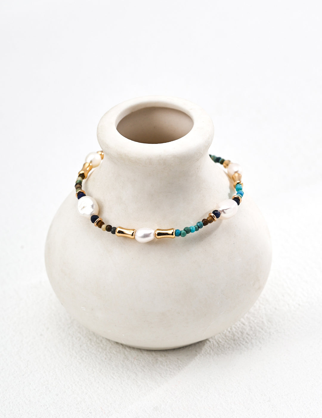 Natural Pearl, Lapis Lazuli & Turquoise Necklace & Bracelet