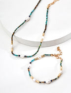 Natural Pearl, Lapis Lazuli & Turquoise Necklace & Bracelet