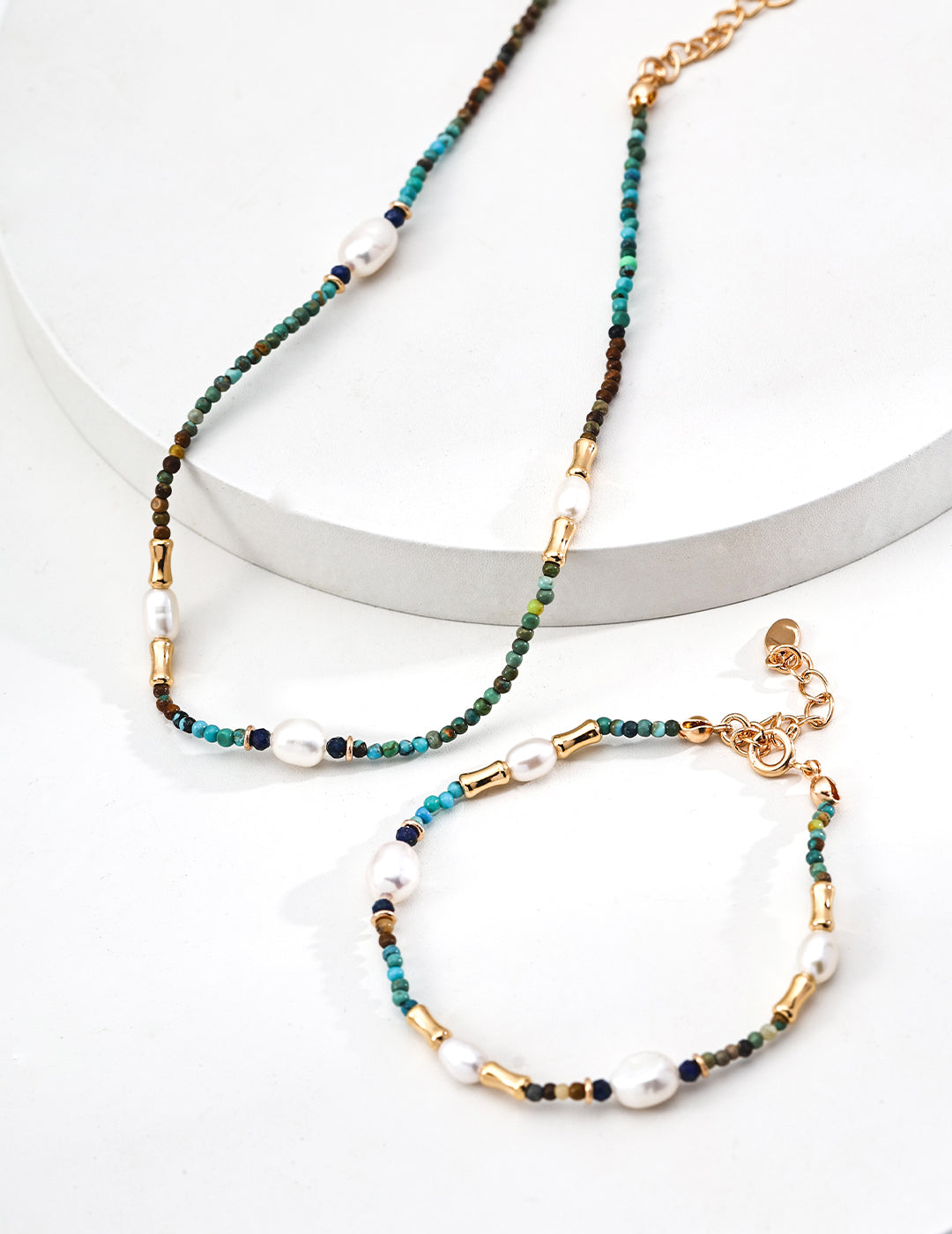 Natural Pearl, Lapis Lazuli & Turquoise Necklace & Bracelet