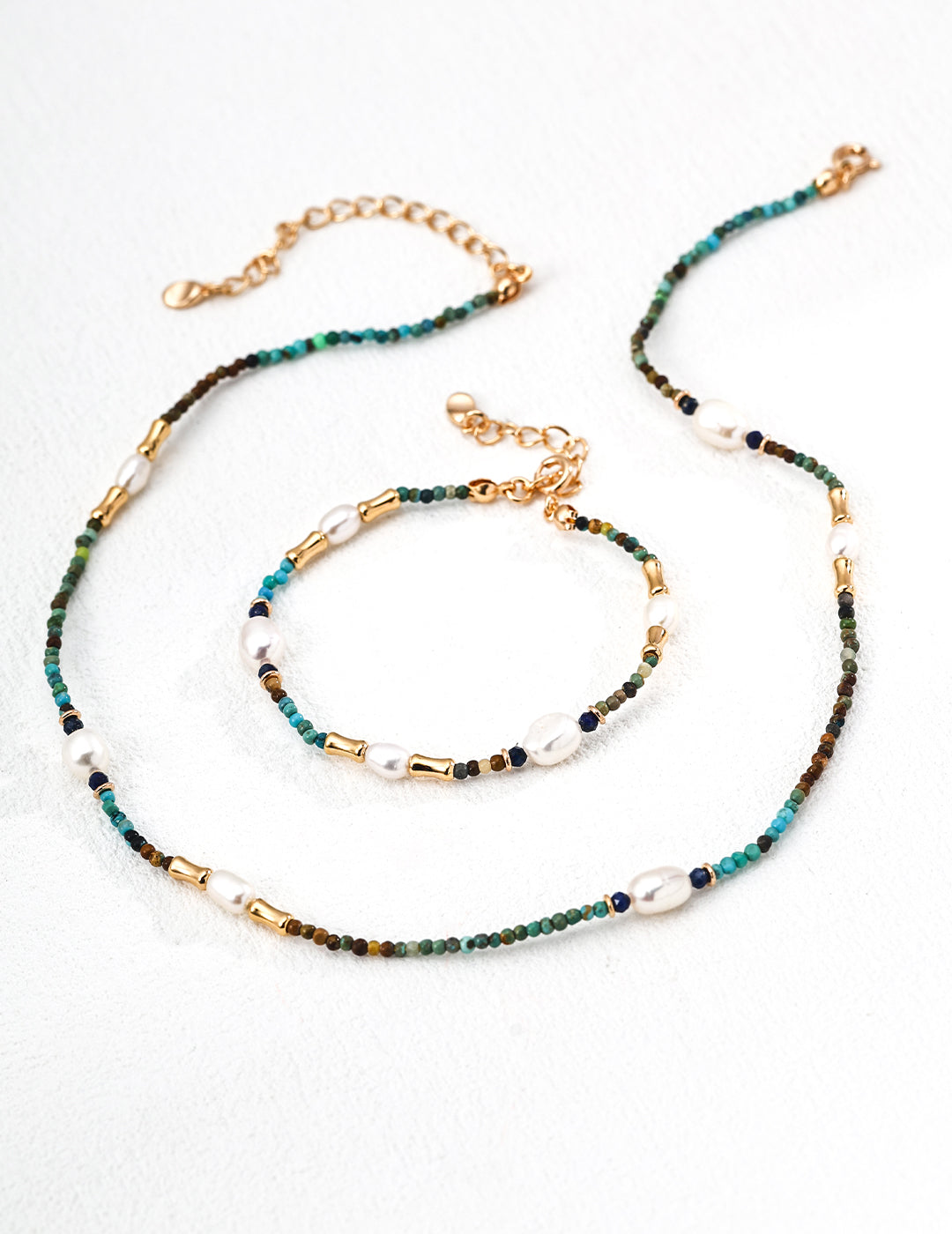 Natural Pearl & Azurite Turquoise S925 Sterling Silver Bracelet