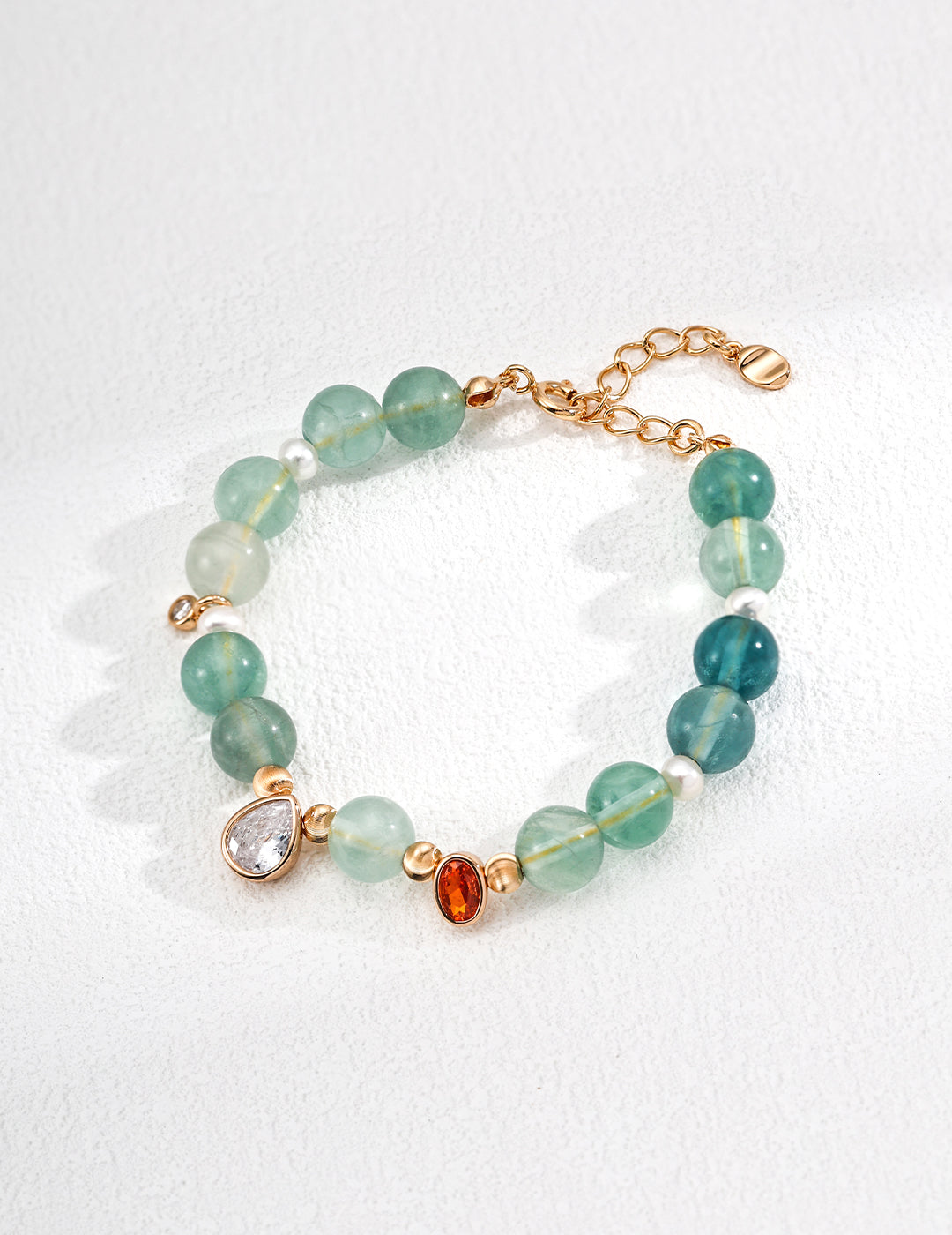 Natural Pearl, Green Fluorite & Zircon S925 Silver Bracelet