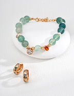 Natural Pearl, Green Fluorite & Zircon S925 Silver Bracelet