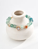 Natural Pearl, Green Fluorite & Zircon S925 Silver Bracelet