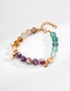 Lepidolite, Pearl, Yellow Apatite, and Green Fluorite Bracelet