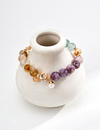 Lepidolite, Pearl, Yellow Apatite, and Green Fluorite Bracelet