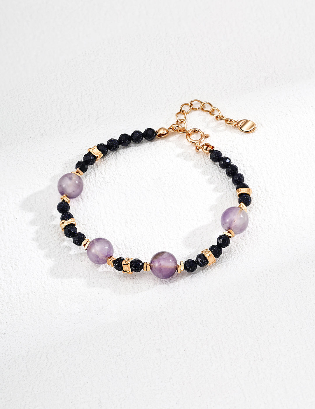 Natural Lavender Amethyst & Goldstone Bead Bracelet
