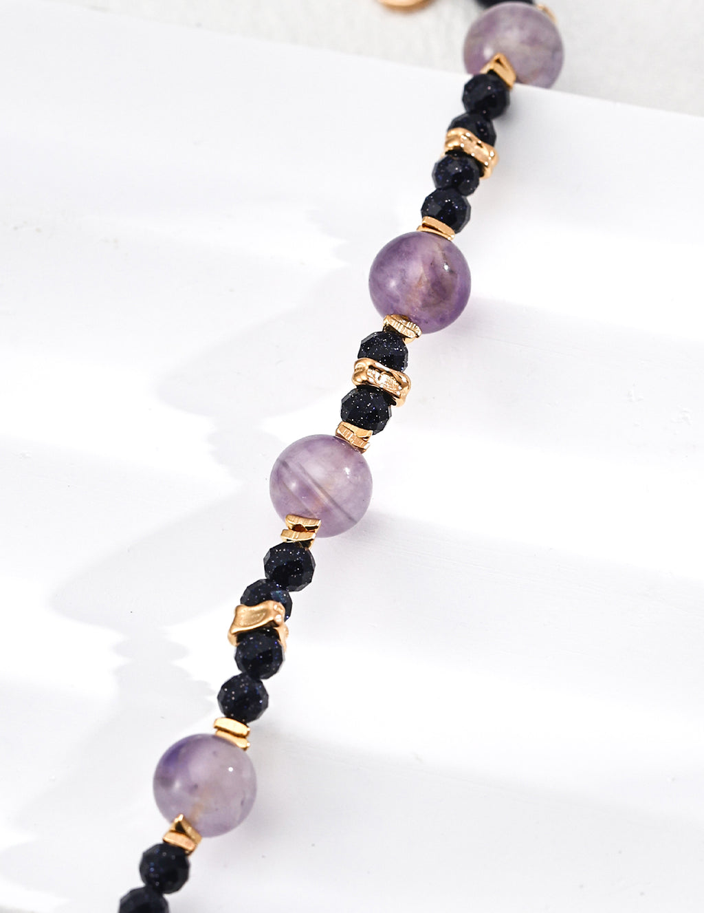 Natural Lavender Amethyst & Goldstone Bead Bracelet