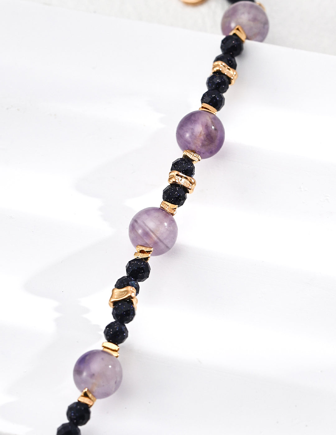 Natural Lavender Amethyst & Goldstone Bead Bracelet